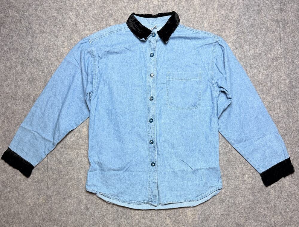 Denim Shirt with Velour Collar & Velour Cuffs , Women's size M